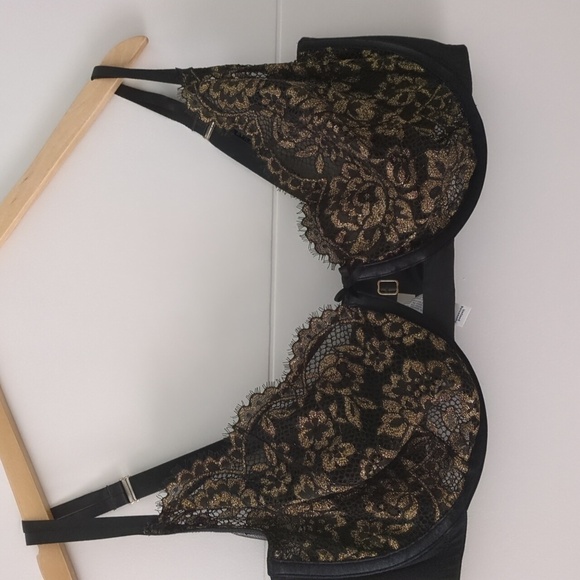 Lane Bryant Cacique sexy black gold Wimsigoth lace bra Sz 44G - Picture 1 of 7